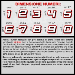 Adesivo numero gara BIANCO - ROSSO M. 8 numeri Moto Gp CIV SBK Go Kart Scooter Quad Auto