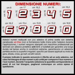 Adesivo numero gara BIANCO - ROSSO M. 8 numeri Moto Gp CIV SBK Go Kart Scooter Quad Auto