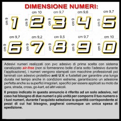 Adesivo numero gara BIANCO - GIALLO M. 8 numeri Moto Gp CIV SBK Go Kart Scooter Quad Auto