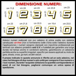 Adesivo numero gara BIANCO - GIALLO M. 8 numeri Moto Gp CIV SBK Go Kart Scooter Quad Auto