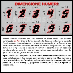 Adesivo numero gara  NERO - ROSSO M. 11 numeri Moto Gp CIV SBK Go Kart Scooter Quad Auto