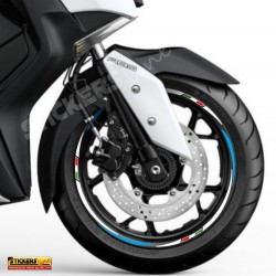 Adesivi cerchi ruote XMAX 400 cc set profili BIANCO - AZZURRO Racing 3