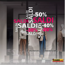 Vetrofanie Saldi adesivi per vetrine negozi promozioni sconti Rif-Mod.9