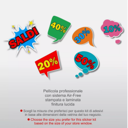 Vetrofanie Saldi adesivi per vetrine negozi promozioni sconti Rif-Mod.10