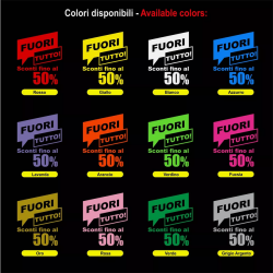 Adesivo FUORI TUTTO cm 50 x 60 Vetrofanie Saldi per vetrine negozi sconti Mod. 1