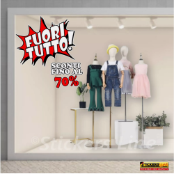 Adesivo FUORI TUTTO cm 50 x 60 Vetrofanie Saldi per vetrine negozi sconti Mod. 3