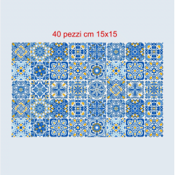 Adesivi piastrelle per cucina, bagno mattonelle portoghesi coverage blu - ocra
