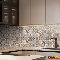 Adesivi piastrelle per cucina, bagno mattonelle portoghesi cacao - indaco