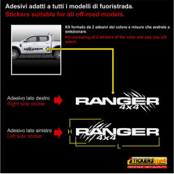 2 Adesivi per fuoristrada scritte Ranger 4x4 off road Pick-up misure a scelta!