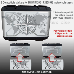 2 adesivi Rosa dei Venti valigie vario per BMW R1200 R1250 Mod K50 Grey - White
