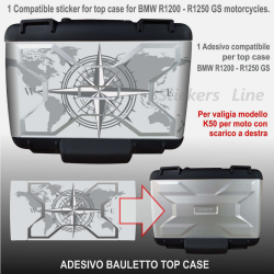 Adesivo Rosa dei Venti top case vario per BMW R1200 R1250 Mod K50 Grey - White