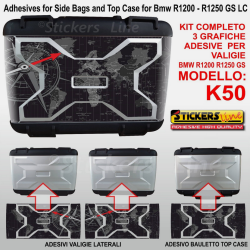 3 adesivi valigie vario BMW R1200GS Planisfero Bussola R 1200GS K50 dal 2013 BLK