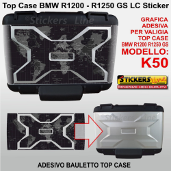adesivo top case bauletto vario BMW R1200GS Planisfero Bussola K50 dal 2013 BLK