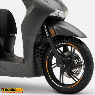 Adesivi cerchi per Honda SH 125 150 300 350 strisce ruote BIANCO ARANCIO Rac. 3