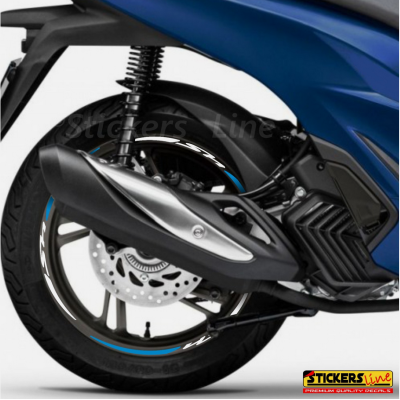 Adesivi cerchi per Honda SH 125 150 300 350 strisce ruote BIANCO AZZURRO Rac. 3
