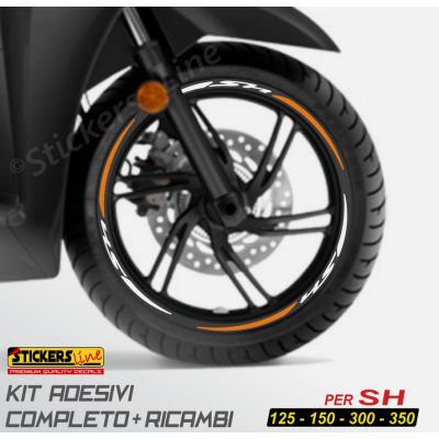 Adesivi cerchi per Honda SH 125 150 300 350 strisce ruote BIANCO ARANCIO Rac. 3