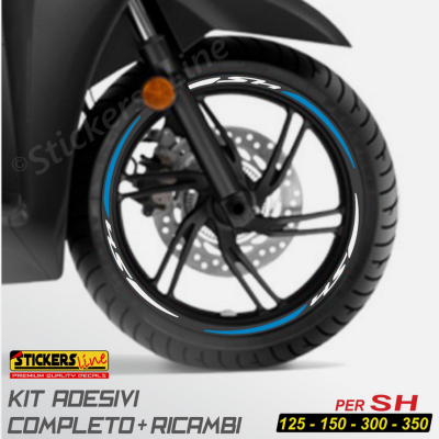 Adesivi cerchi per Honda SH 125 150 300 350 strisce ruote BIANCO AZZURRO Rac. 3