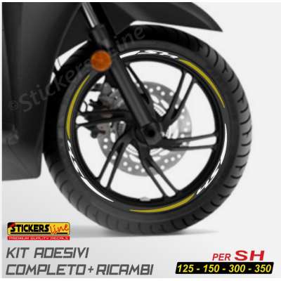 Adesivi cerchi per Honda SH 125 150 300 350 strisce ruote BIANCO ORO Rac. 3