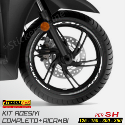 Adesivi cerchi per Honda SH 125 150 300 350 strisce ruote BIANCO GRIGIO R3