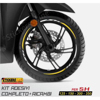 Adesivi cerchi per Honda SH 125 150 300 350 strisce ruote BIANCO GIALLO Racing 3
