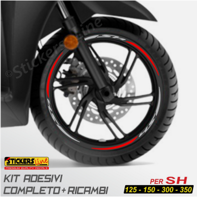 Adesivi cerchi per Honda SH 125 150 300 350 strisce ruote GRIGIO ROSSO R3