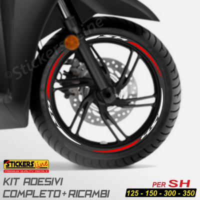 Adesivi cerchi per Honda SH 125 150 300 350 strisce ruote BIANCO ROSSO Racing 3