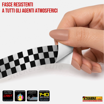Fascia adesiva striscia a Scacchi NERO + GRIGIO ARGENTO lunghezza cm 115 scacchiera