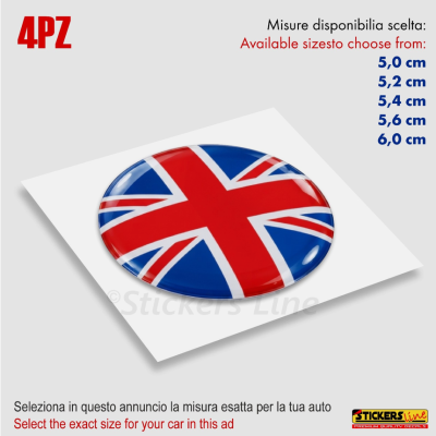 4 Adesivi resinati coprimozzi compatibili 3D per mini cooper bandiera inglese