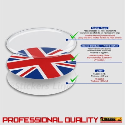 4 Adesivi resinati coprimozzi compatibili 3D per mini cooper bandiera inglese