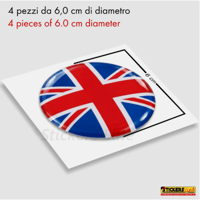 4 Adesivi resinati coprimozzi compatibili 3D per mini cooper bandiera inglese
