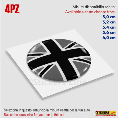 4 Adesivi resinati coprimozzi compatibili 3D per mini cooper bandiera inglese