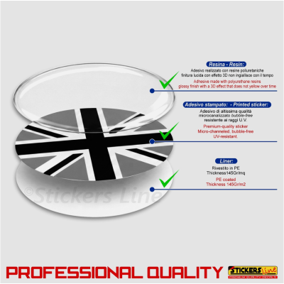 4 Adesivi resinati coprimozzi compatibili 3D per mini cooper bandiera inglese
