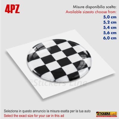 4 Adesivi resinati bandiera a scacchi per coprimozzi per mini cooper scacchiera