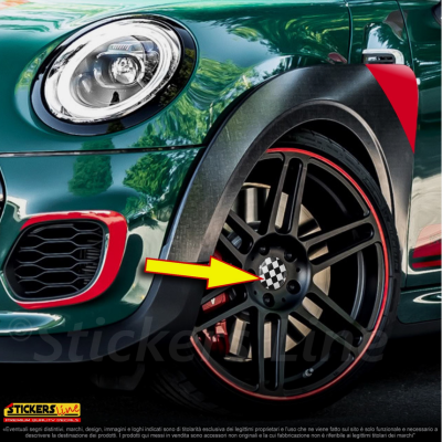 4 Adesivi resinati bandiera a scacchi per coprimozzi per mini cooper scacchiera