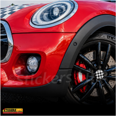 4 Adesivi resinati bandiera a scacchi per coprimozzi per mini cooper scacchiera