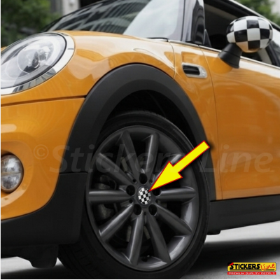 4 Adesivi resinati bandiera a scacchi per coprimozzi per mini cooper scacchiera