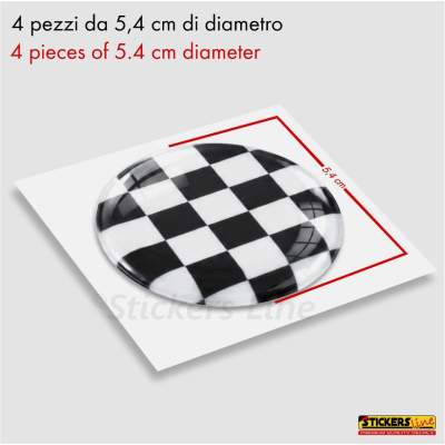 4 Adesivi resinati bandiera a scacchi per coprimozzi per mini cooper scacchiera