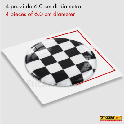 4 Adesivi resinati bandiera a scacchi per coprimozzi per mini cooper scacchiera