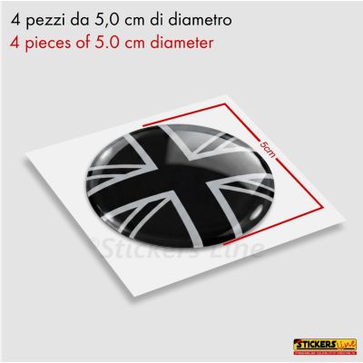 4 Adesivi resinati coprimozzi per mini cooper bandiera inglese monocromatica M2