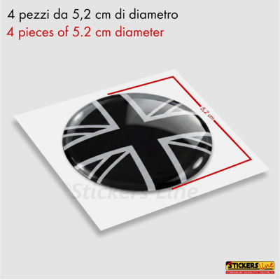 4 Adesivi resinati coprimozzi per mini cooper bandiera inglese monocromatica M2