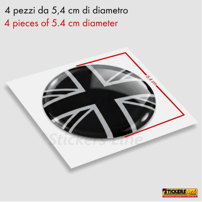 4 Adesivi resinati coprimozzi per mini cooper bandiera inglese monocromatica M2