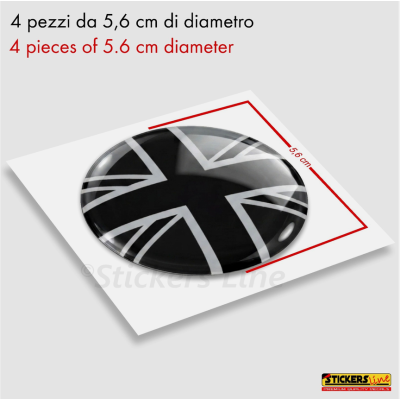 4 Adesivi resinati coprimozzi per mini cooper bandiera inglese monocromatica M2