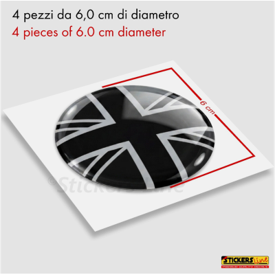 4 Adesivi resinati coprimozzi per mini cooper bandiera inglese monocromatica M2