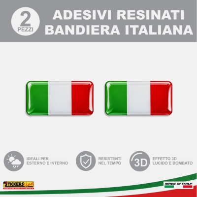 2 Adesivi Resinati Bandiera Italiana 3D cm 2,7 x 1,4 Italia Auto Moto Bici ecc