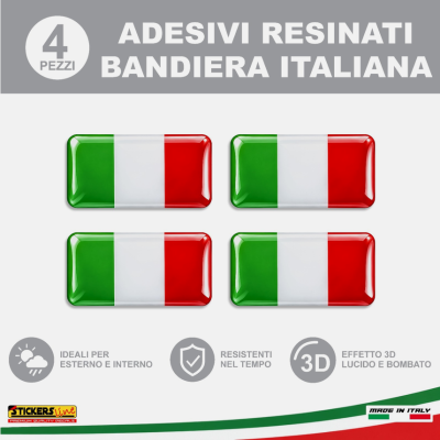 2 Adesivi Resinati Bandiera Italiana 3D cm 2,7 x 1,4 Italia Auto Moto Bici ecc