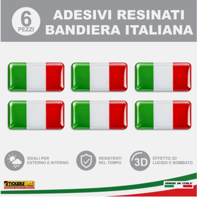 2 Adesivi Resinati Bandiera Italiana 3D cm 2,7 x 1,4 Italia Auto Moto Bici ecc