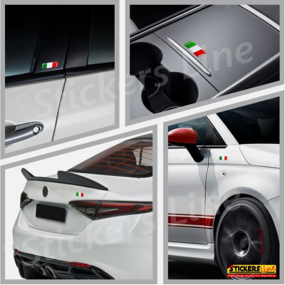 2 Adesivi Resinati Bandiera Italiana 3D cm 2,7 x 1,4 Italia Auto Moto Bici ecc