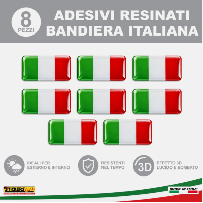 2 Adesivi Resinati Bandiera Italiana 3D cm 2,7 x 1,4 Italia Auto Moto Bici ecc