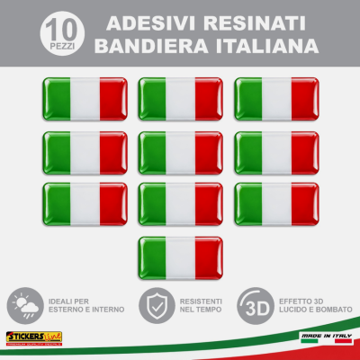 2 Adesivi Resinati Bandiera Italiana 3D cm 2,7 x 1,4 Italia Auto Moto Bici ecc