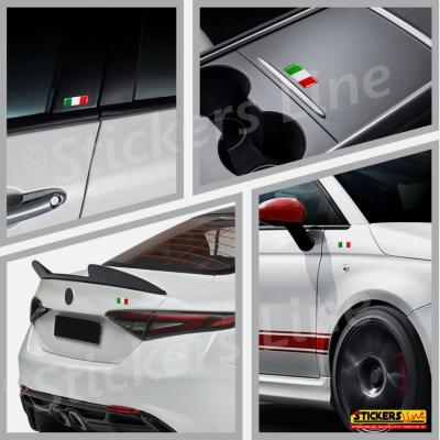 2 Adesivi Resinati Bandiera Italiana 3D cm 2,7 x 1,4 Italia Auto Moto Bici ecc